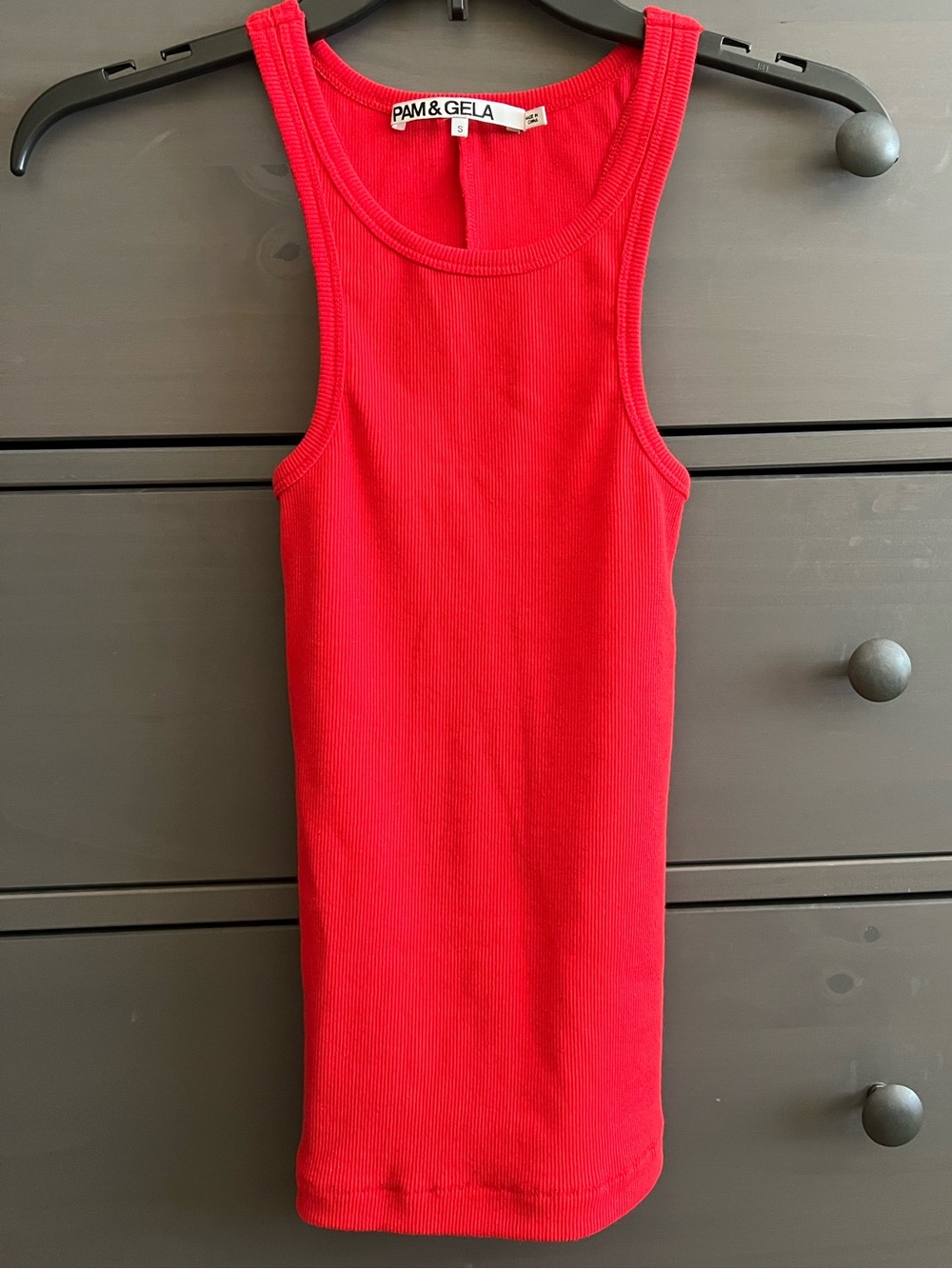 Pam & Gela Skinny Ribbed Tank in color Bright Red size S